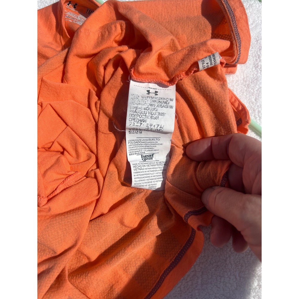 Under Armour HeatGear Orange Cropped Pocket T-Shirt Girls Youth Medium Graphic - Picture 7 of 15